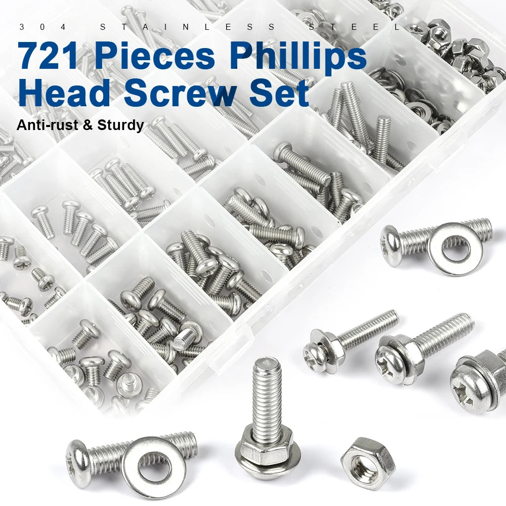 CowLost | nindejin-541-721pcs-cross-round-head-screw-assortment-kit |1