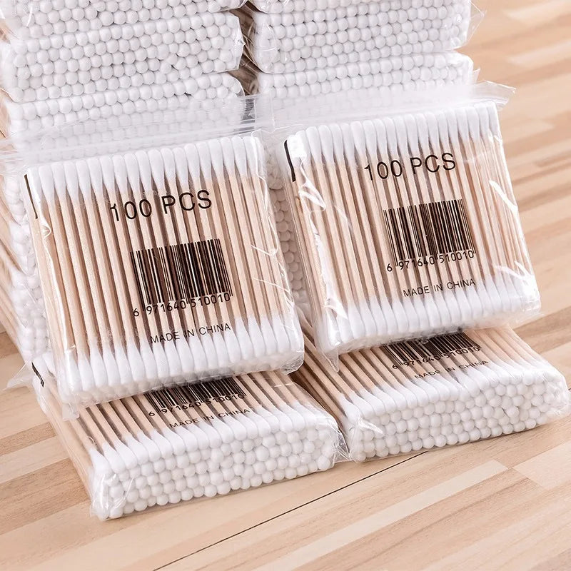 CowLost | 500pcs-double-head-wood-cotton-swab-nose-ears-cleaning |3