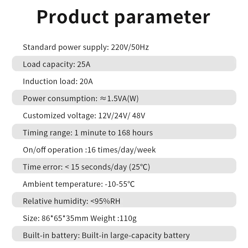 Digital 7-Day Programmable Timer Relay 220V 25/30A with Power Outage Memory