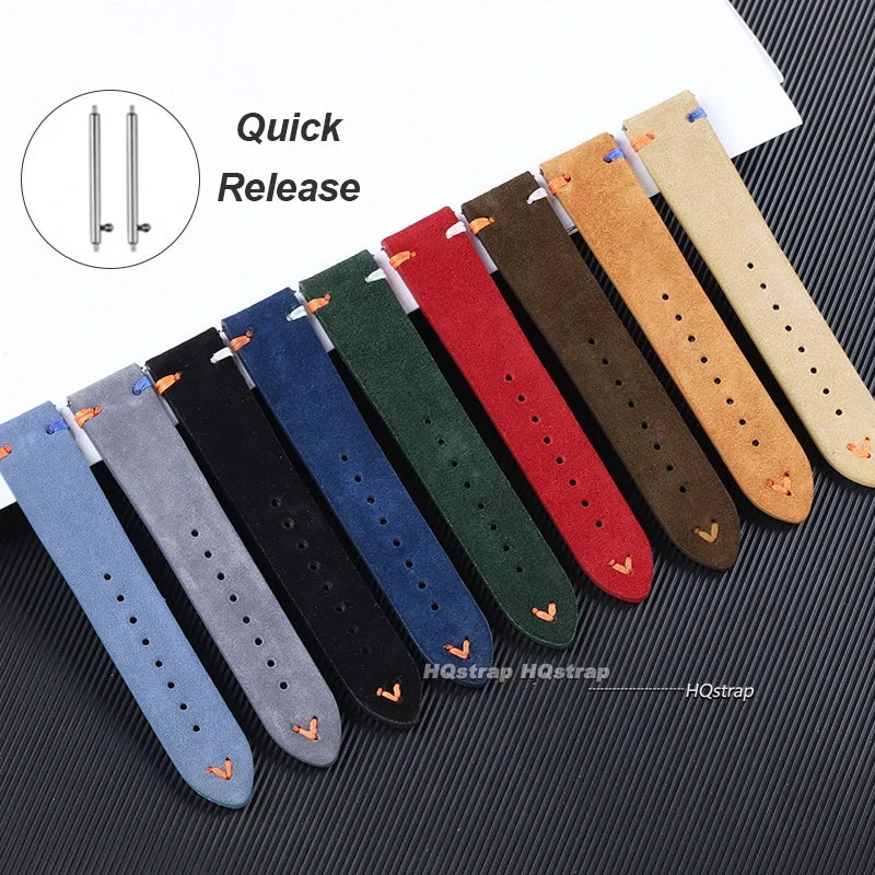 CowLost | product_id-18-20-22mm-vintage-blue-brown-suede-leather-watch-strap-replacement-band |3