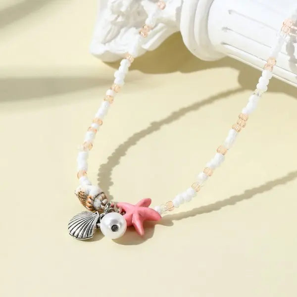 CowLost | bohemian-mixed-color-rice-beads-necklace-for-women-sea-shell-starfish-conch-pendant-beaded-clavicle-choker-beach-party-jewelry |14