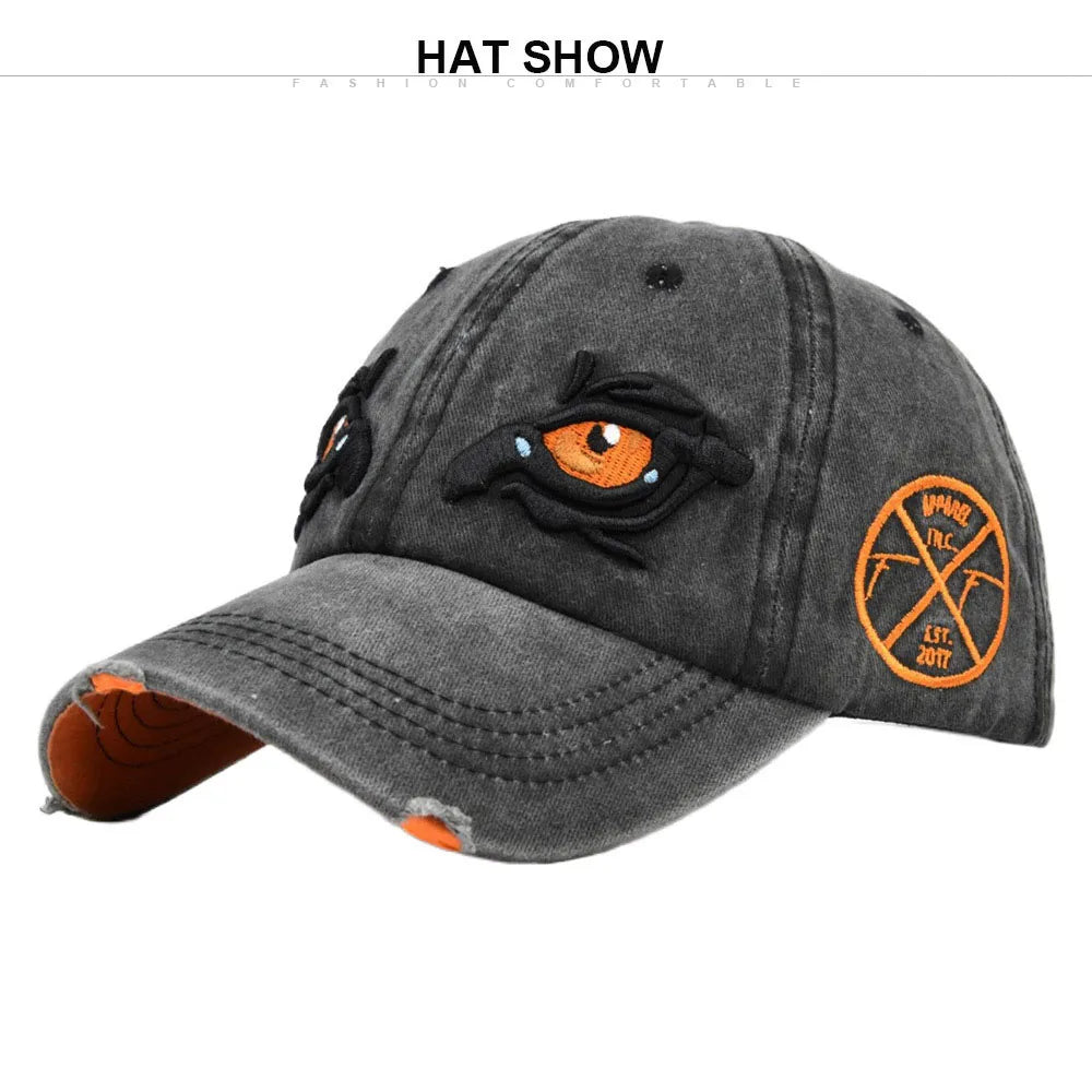 CowLost | washed-cotton-baseball-caps-for-women-men-eagle-eye-embroidery-snapback-hat |10