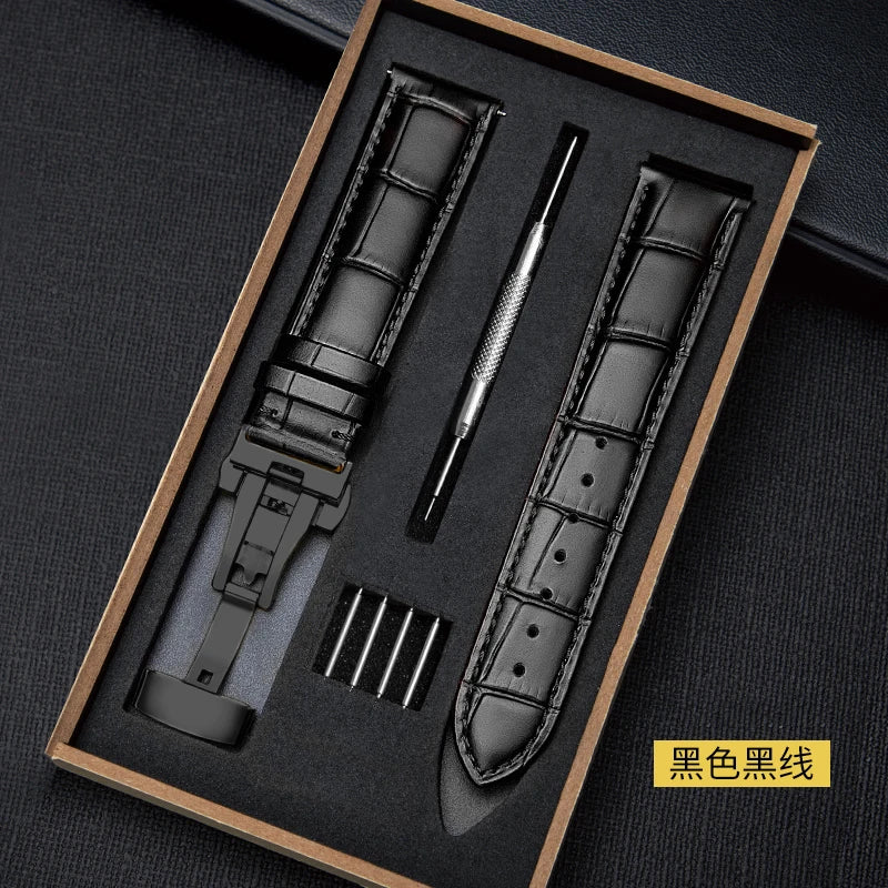 CowLost | product_id-genuine-leather-watchband-18-24mm-replacement-strap-with-wooden-box-and-butterfly-buckle |18