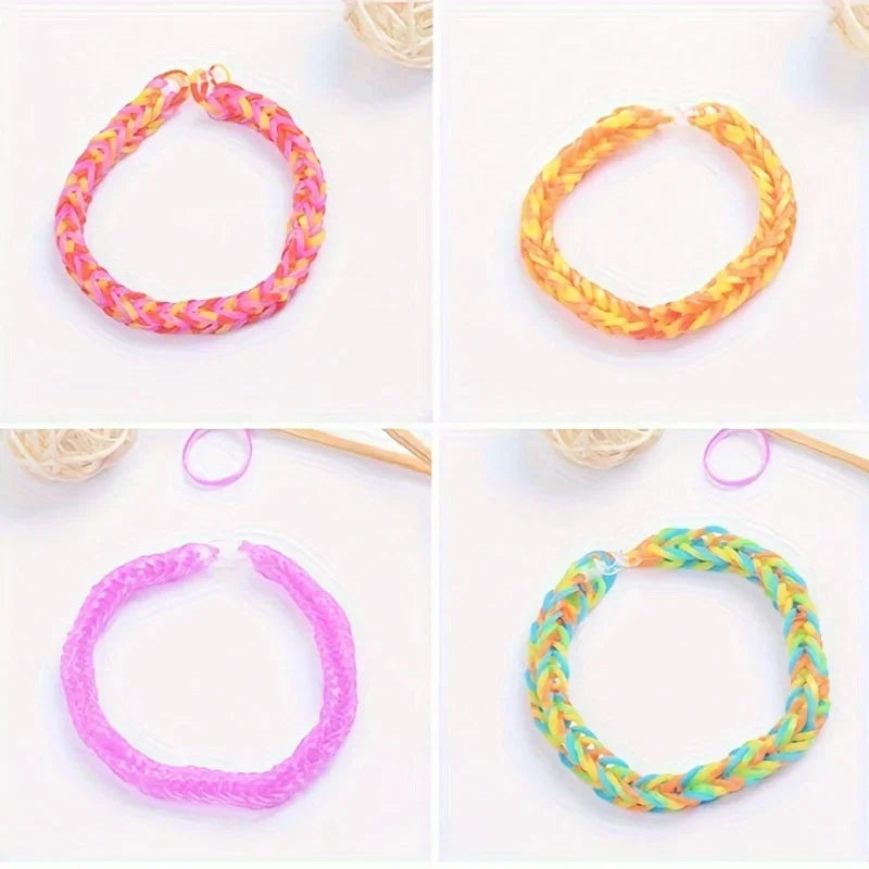 DIY Loom Band Bracelet Making Kit Transparent Fluorescent Colorful Rubber Bands Starter Set