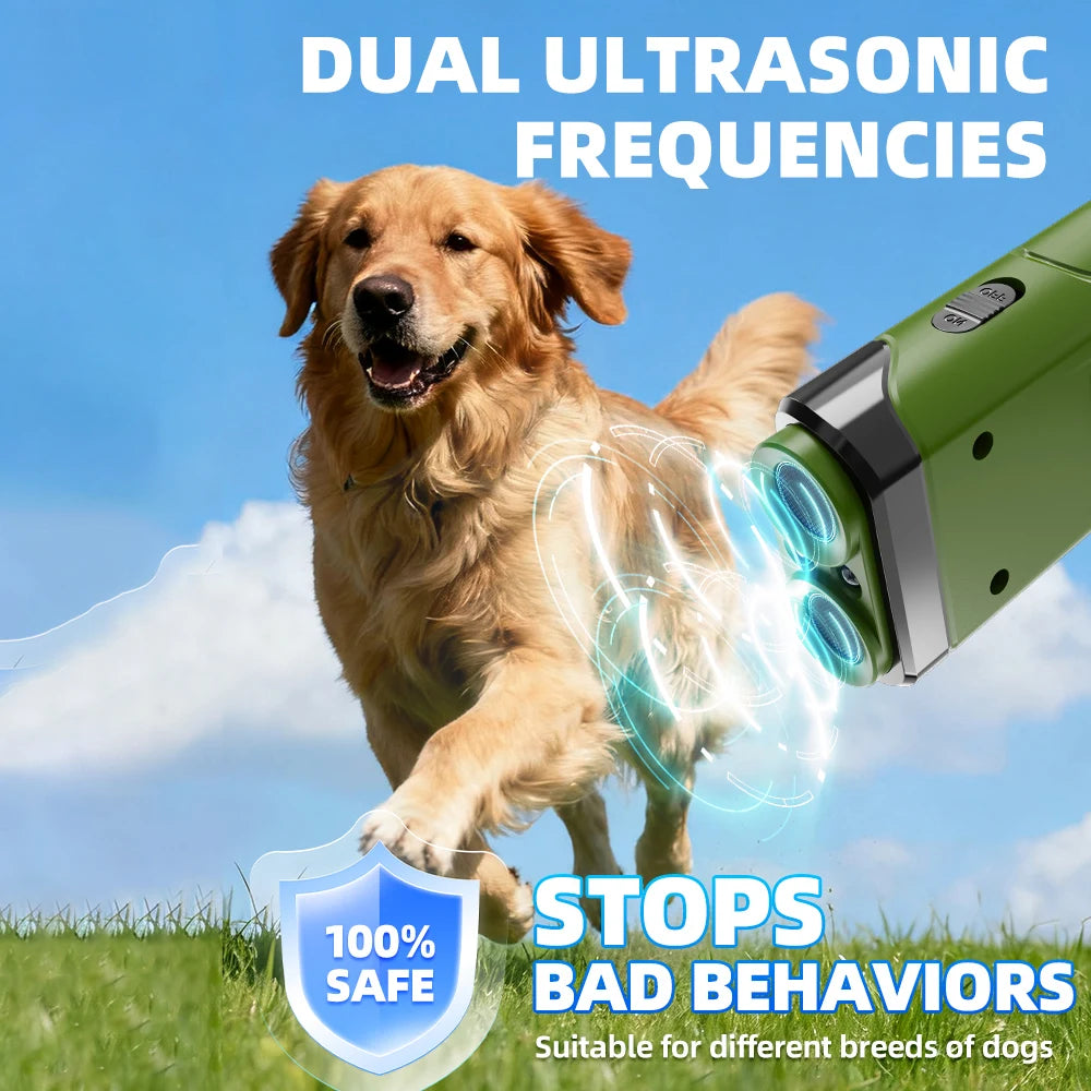 Dual Ultrasonic Rechargeable Dog Repeller with LED Flashlight for Training and Bark Deterrent