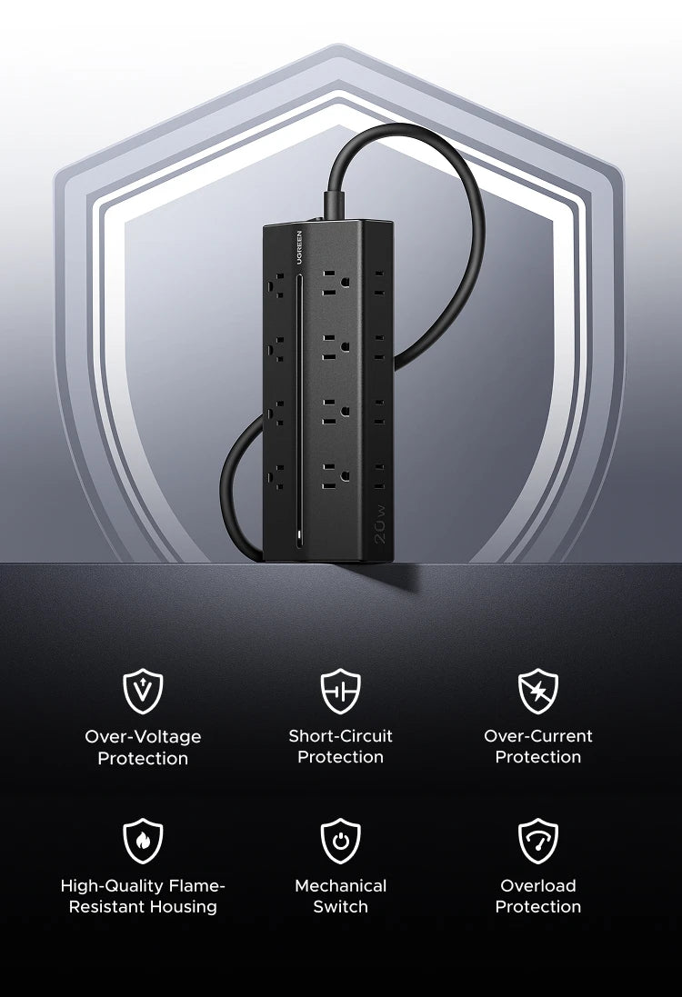 CowLost | ugreen-20w-power-strip-fast-charger-16-ac-outlets-1-usb-c-3-usb-a |11