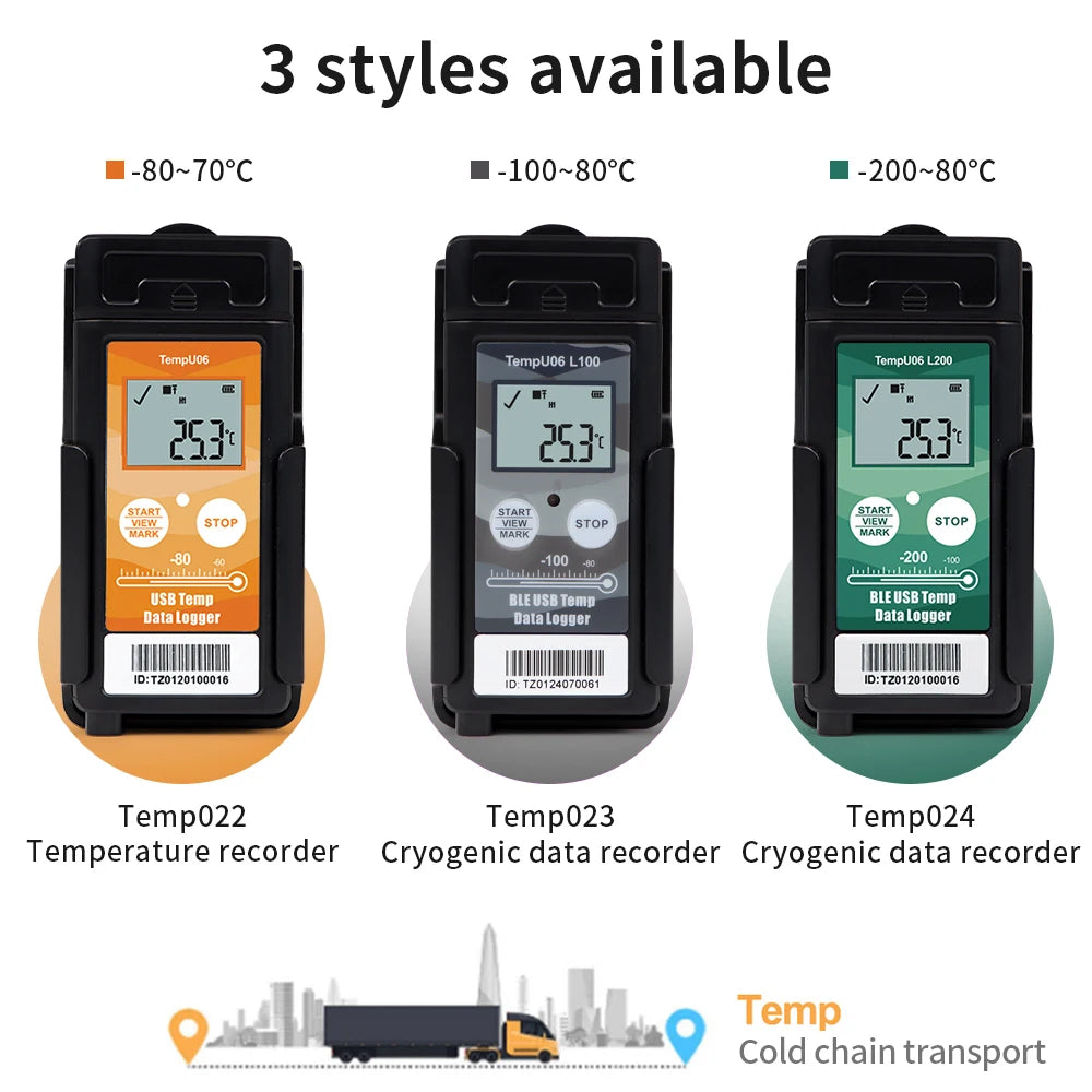 TempU06 Ultra Low Temp Data Logger USB Bluetooth 32000 Points -80℃ to -200℃ Recorder