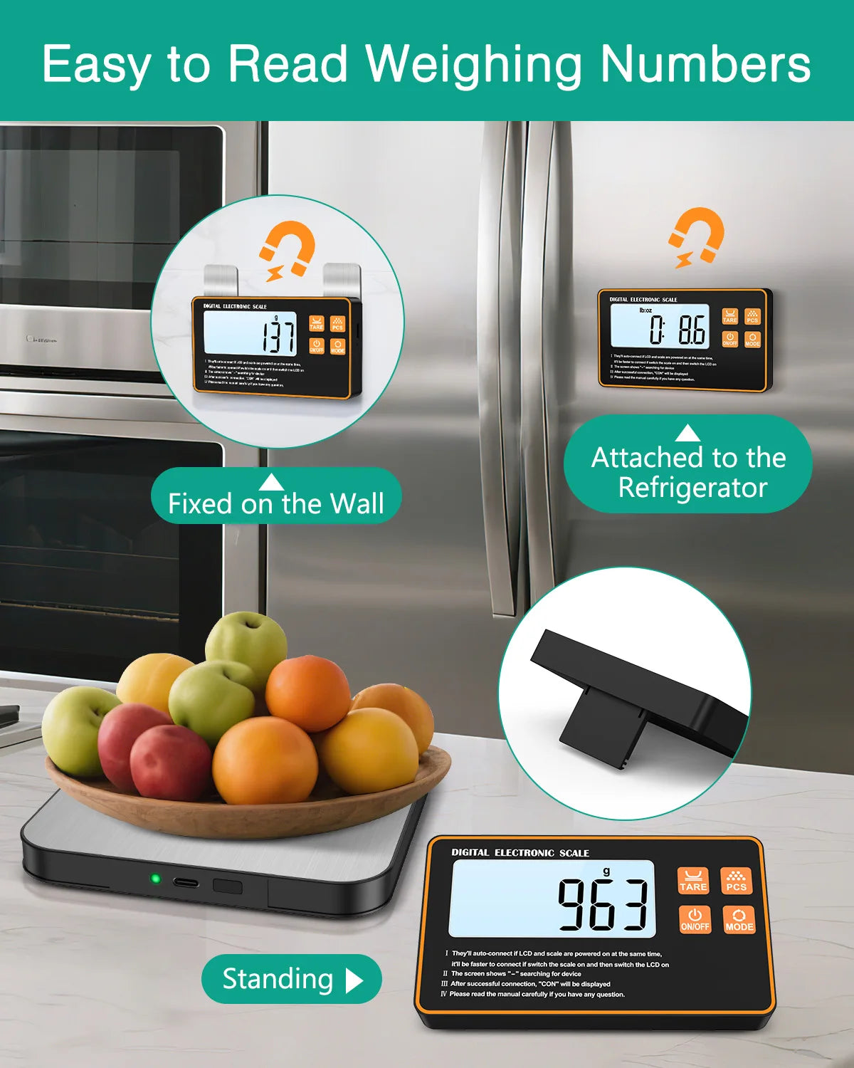 15KG Wireless Magnetic Digital Kitchen Scale with Remote LCD Display for Baking and Cooking