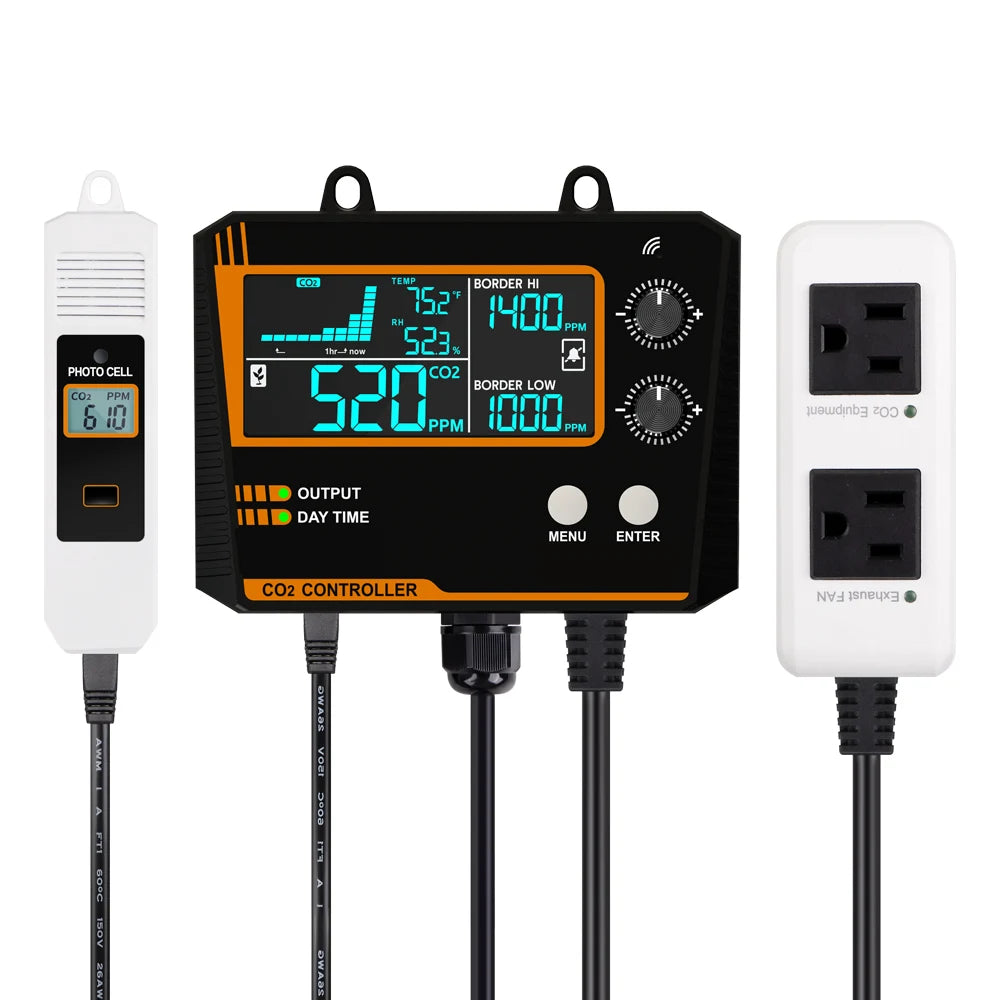 JUANJUAN CO2 Controller with LCD Display 0-5000ppm Carbon Dioxide Regulator for Greenhouse Air Quality Monitoring