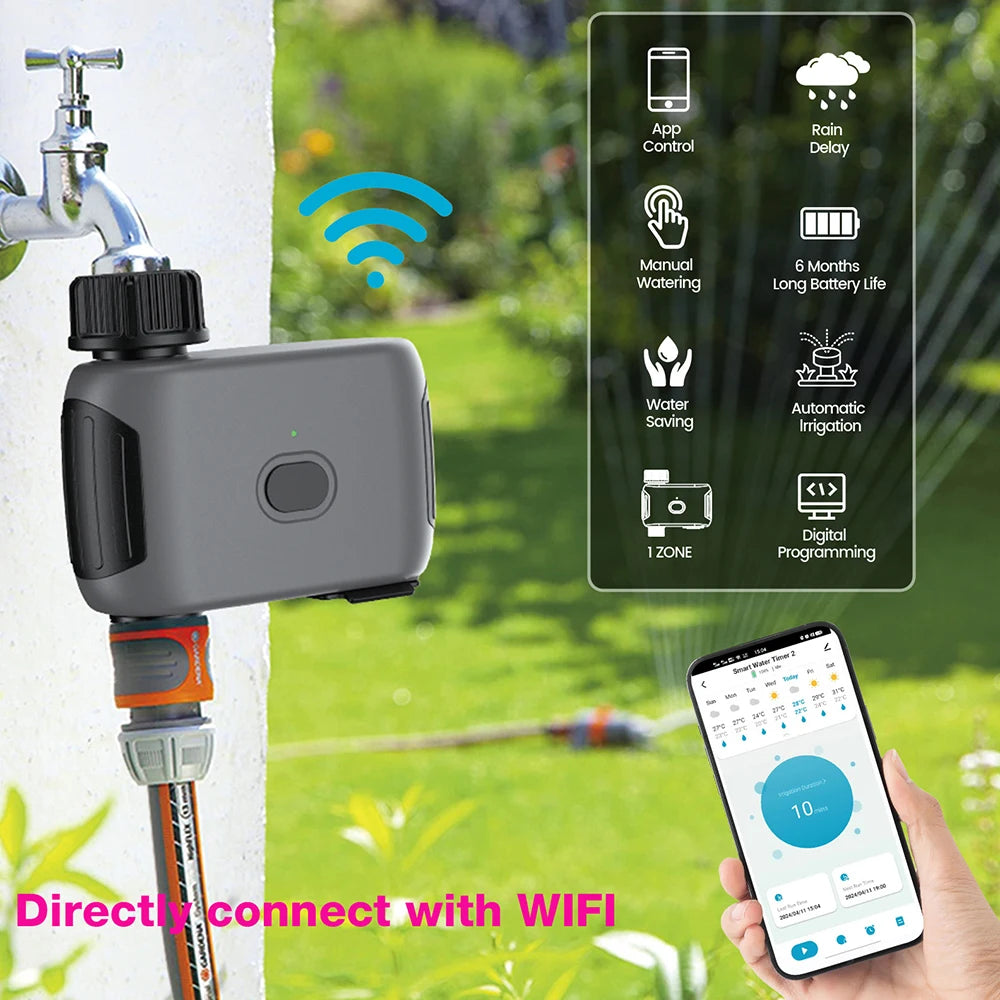 WiFi Smart Garden Water Timer 1-Zone Programmable Irrigation Valve with APP Control