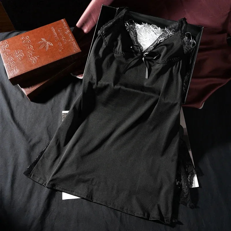 CowLost | women-v-neck-nightgown-sexy-side-slit-suspender-sleep-dress |7