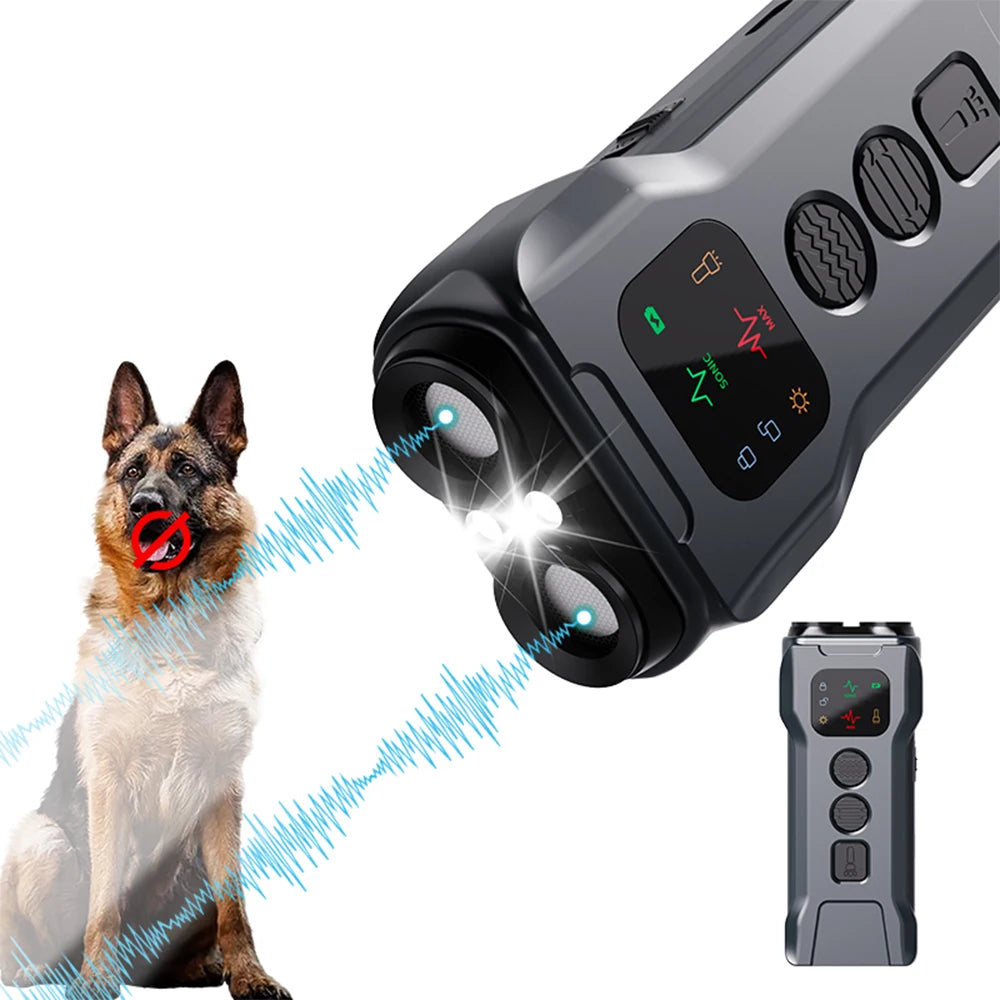 Rechargeable Ultrasonic Dog Repeller with LED Flashlight Anti-Barking Trainer