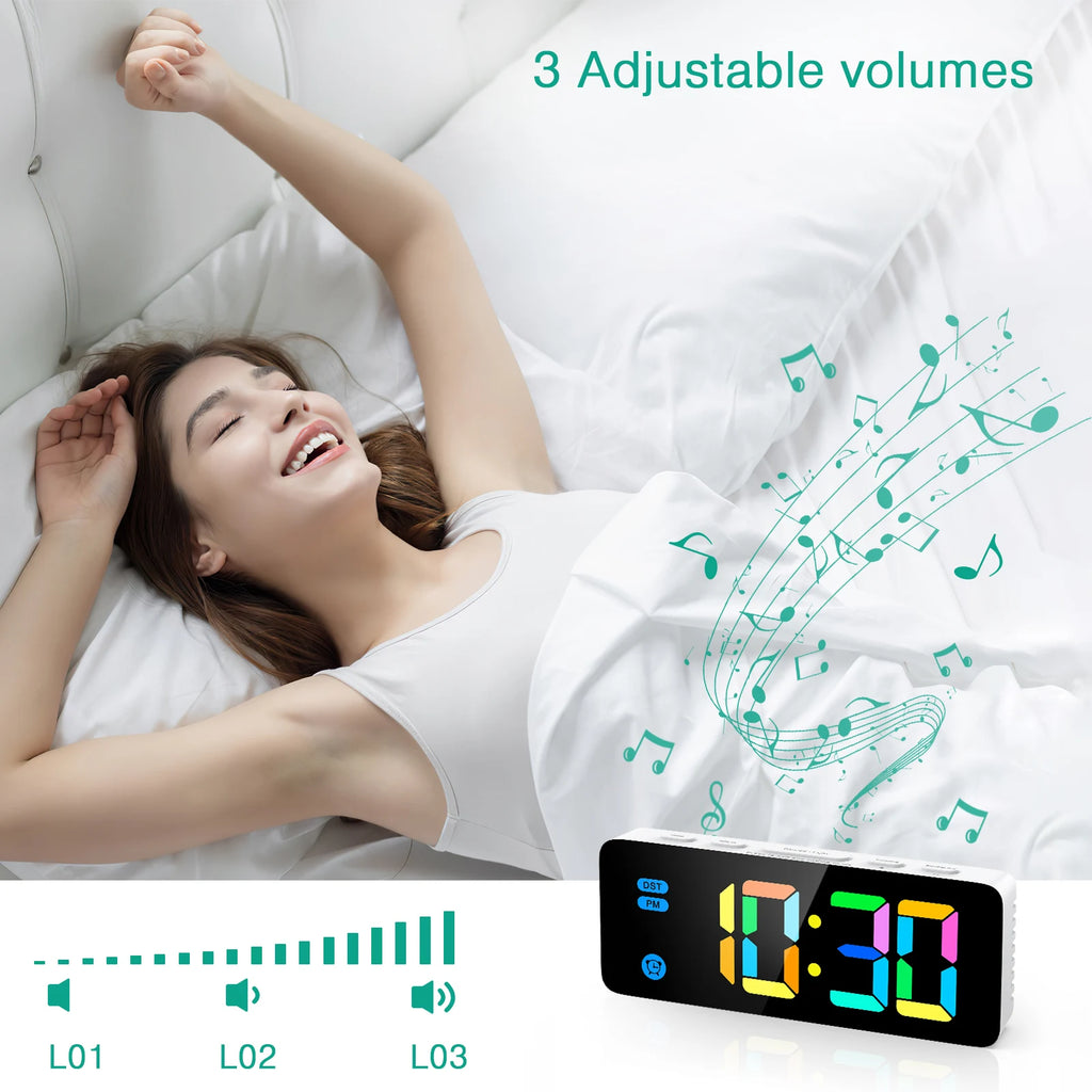 ORIA LED Digital RGB Alarm Clock with 12/24H Display for Bedroom Home Gift