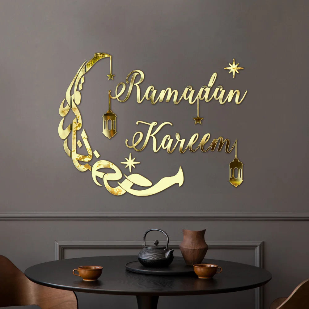 CowLost | ramadan-kareem-acrylic-stickers-golden-mirror-moon-star-self-adhesive-wall-sticker |3