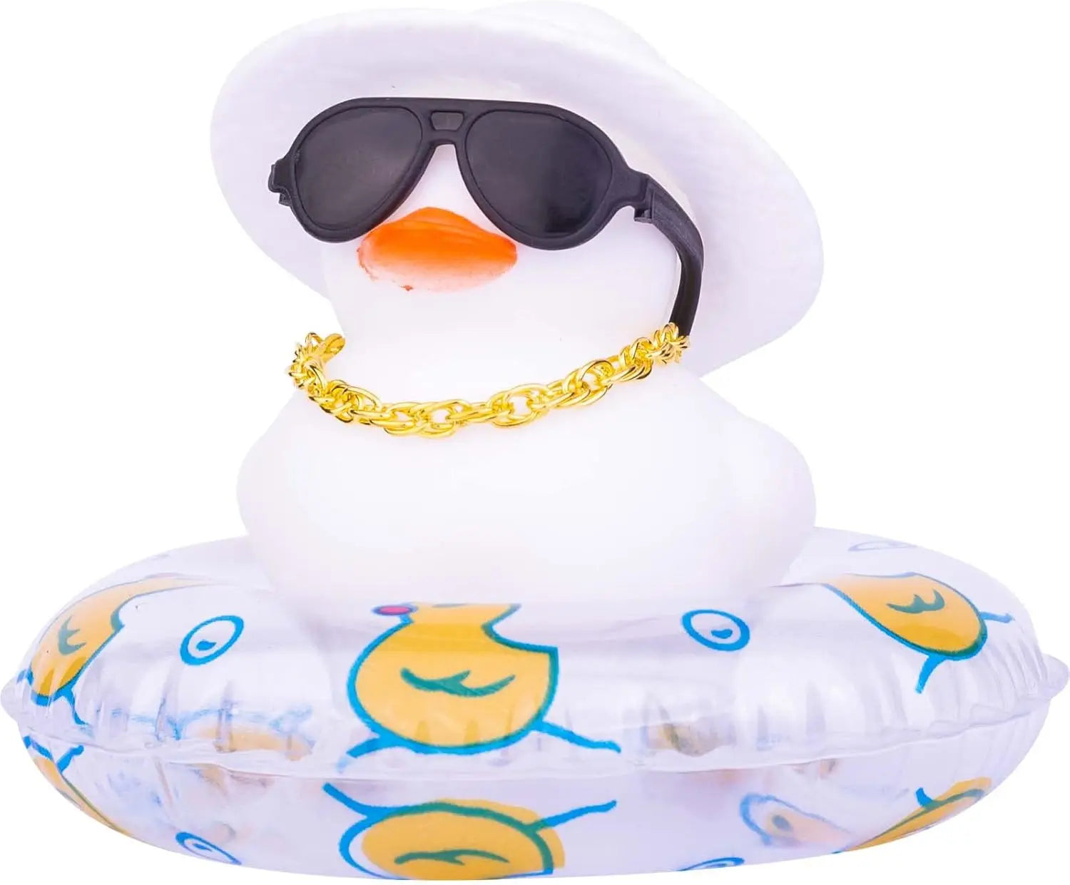 CowLost | product_id-white-rubber-duck-car-dashboard-ornament-with-cowboy-hat-and-swim-ring-necklace |9
