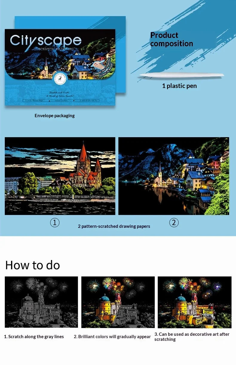 CowLost | product_id-2-pcs-diy-scratch-painting-set-famous-buildings-cityscape-night-view-40-5x28-5-cm |10