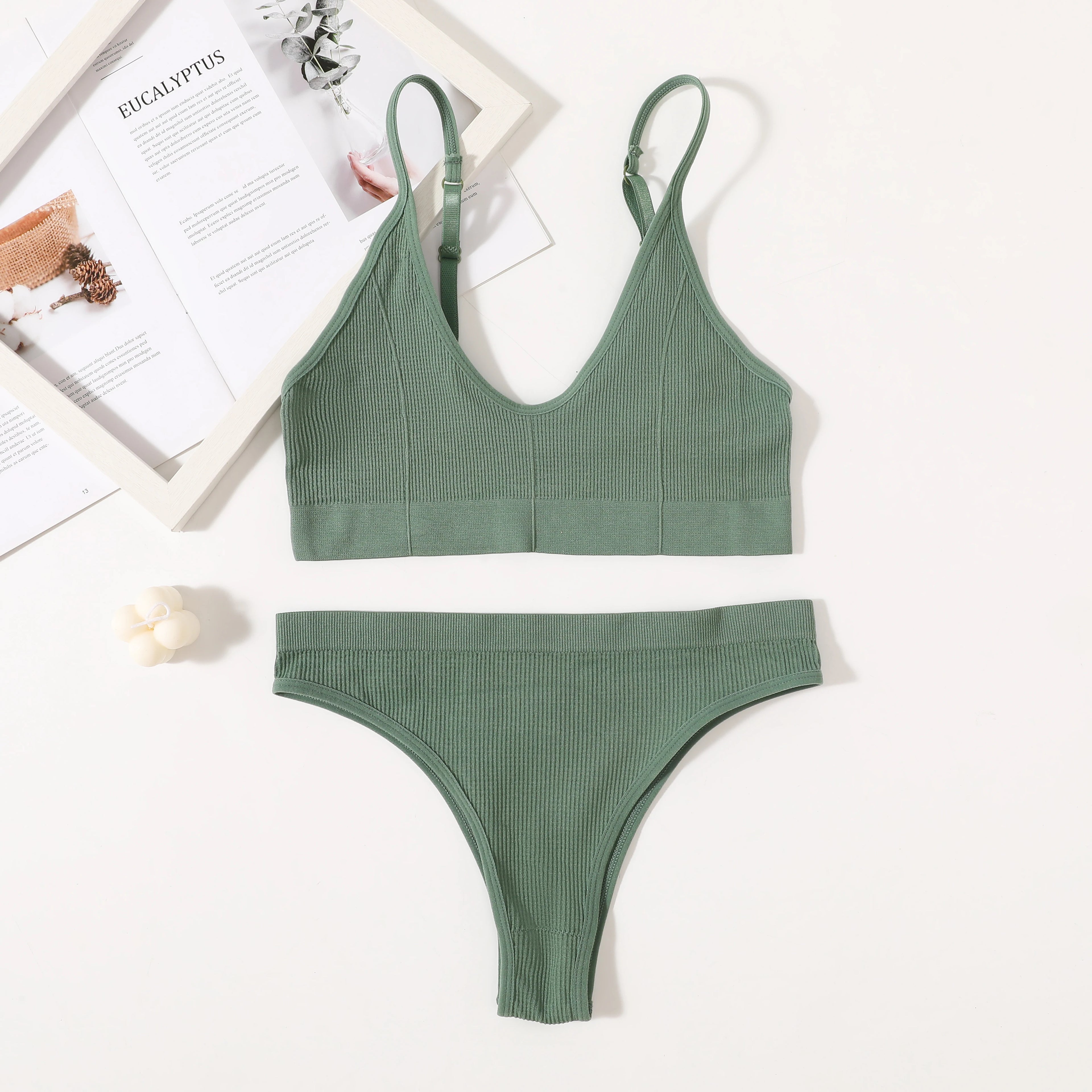 CowLost | product_id-women-seamless-wire-free-push-up-bra-high-rise-brief-set-v-neck-lingerie |4