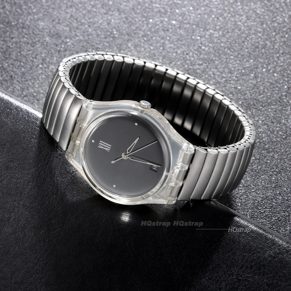 Elastic Stainless Steel Expansion Watch Band for Swatch 17mm 20mm Unisex Metal Strap