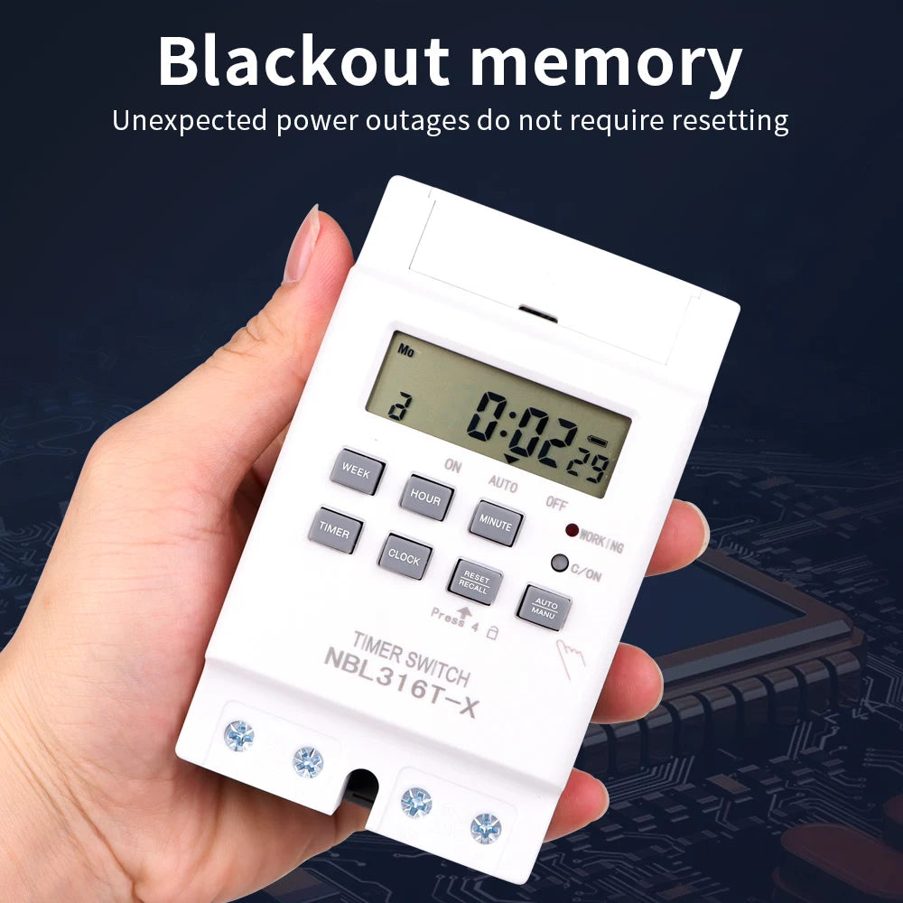 Digital 7-Day Programmable Timer Relay 220V 25/30A with Power Outage Memory