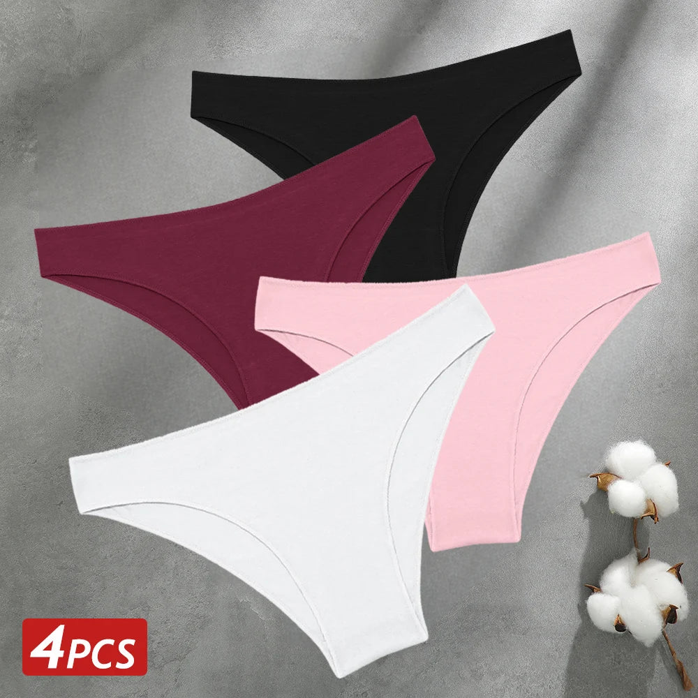 CowLost | activewear-pants-4pcs-women-s-seamless-low-waist-cotton-briefs-solid-color-panties |29