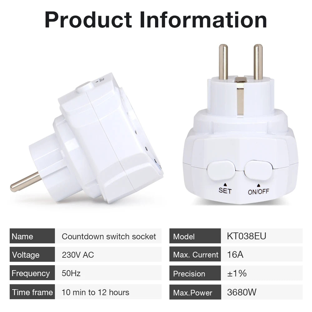 12/24H Countdown Timer Socket EU Plug 16A 230V Scheduled Charging Switch for Lighting