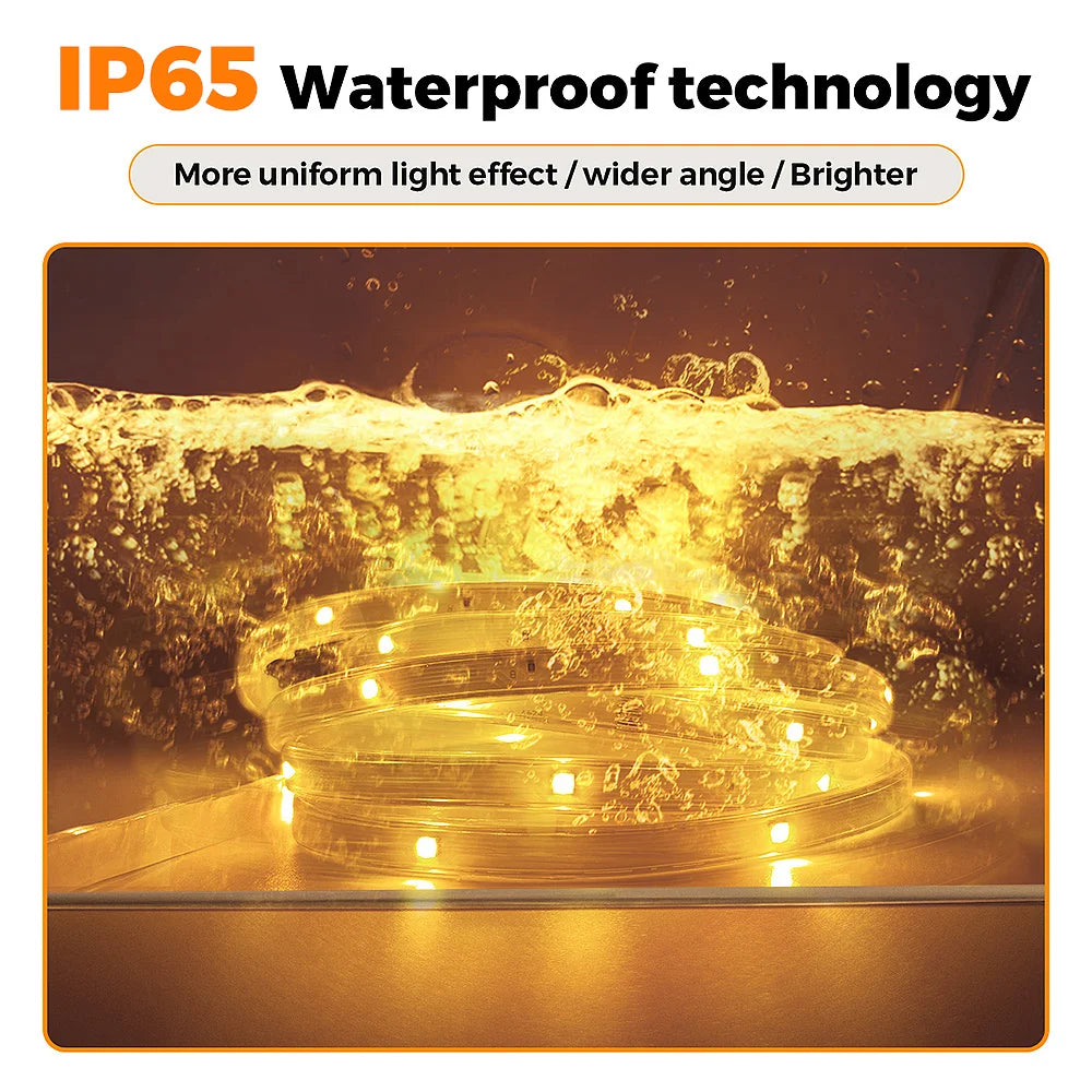 30M/20M RGB 5050 LED Strip IP65 Waterproof Silicone Tape with APP & 44-Key Remote, Music Sync, Color Change for Pool & Balcony