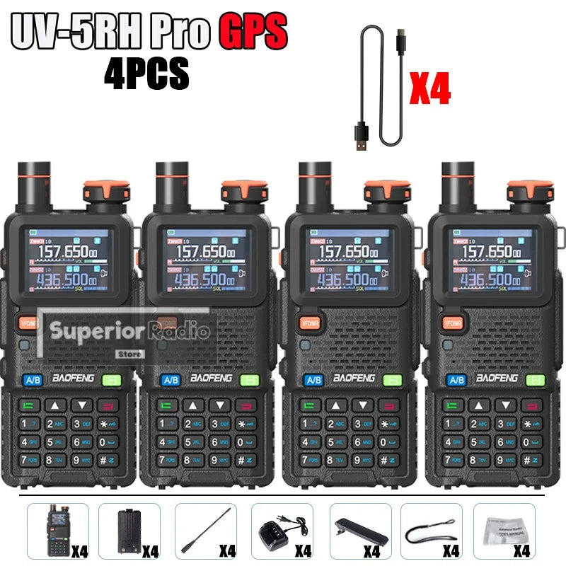 CowLost | intercom-accessories-baofeng-uv-5rh-pro-gps-walkie-talkie-10w-640-channels-type-c-charging-noaa-weather-2-4pcs |13