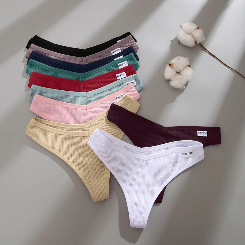 CowLost | activewear-pants-3pcs-cotton-waffle-women-s-sexy-thong-panties-set |16