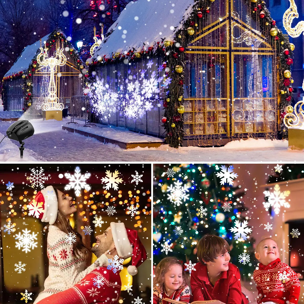 Double-Head Christmas Snowfall HD Projector Light IP65 Outdoor 2-in-1 Rotating with Remote Timer