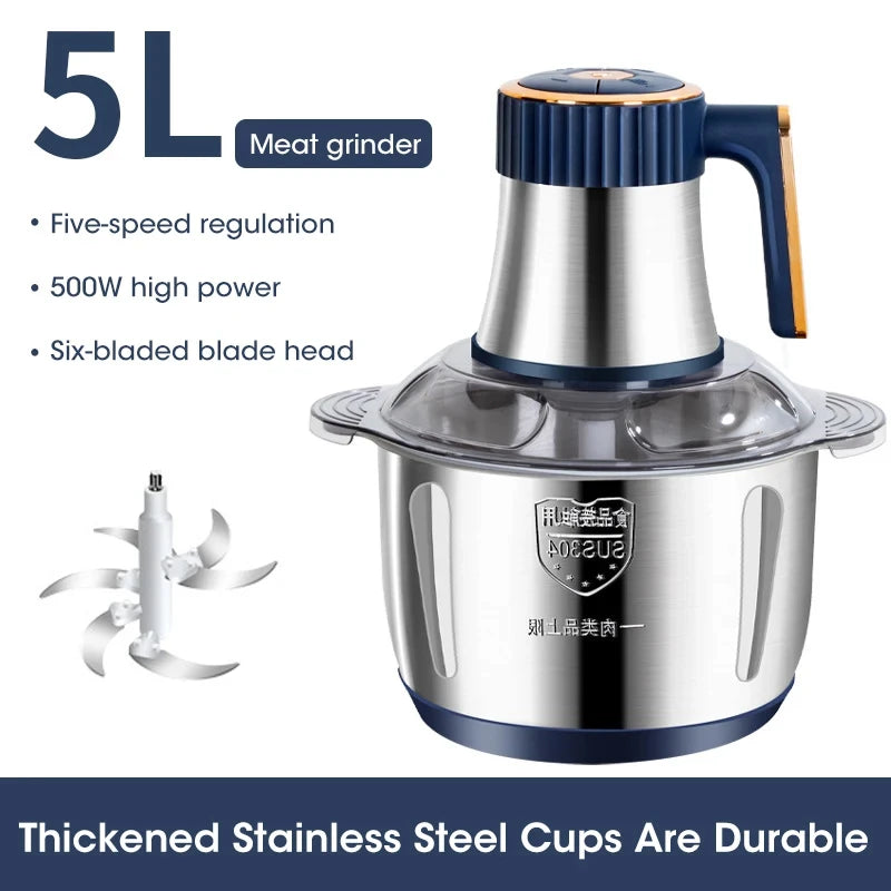 CowLost | product_id-5l-500w-stainless-steel-electric-meat-grinder-multifunctional-food-processor |8