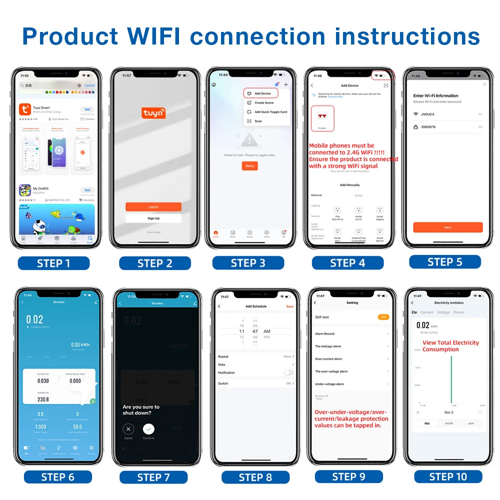 Tuya WiFi Smart Power Meter 63A Energy Switch with Automatic Protector and Voltage Tester