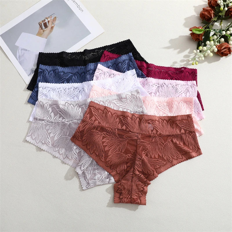 CowLost | activewear-pants-3pcs-lace-hollow-out-mid-waist-womens-briefs-set |6