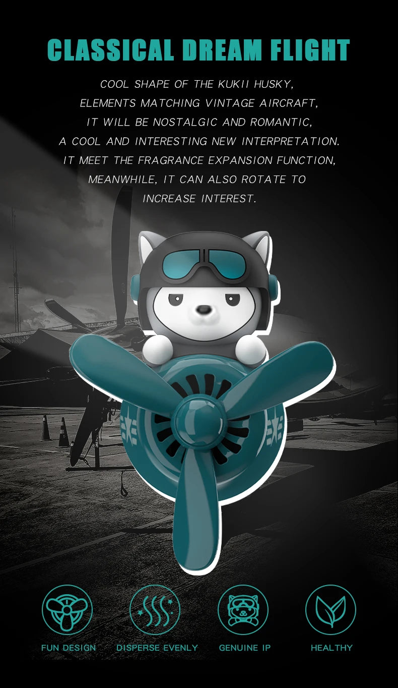 CowLost | product_id-pilot-husky-dog-car-air-freshener-propeller-plane-vent-clip-ocean-scent-aroma-diffuser |10