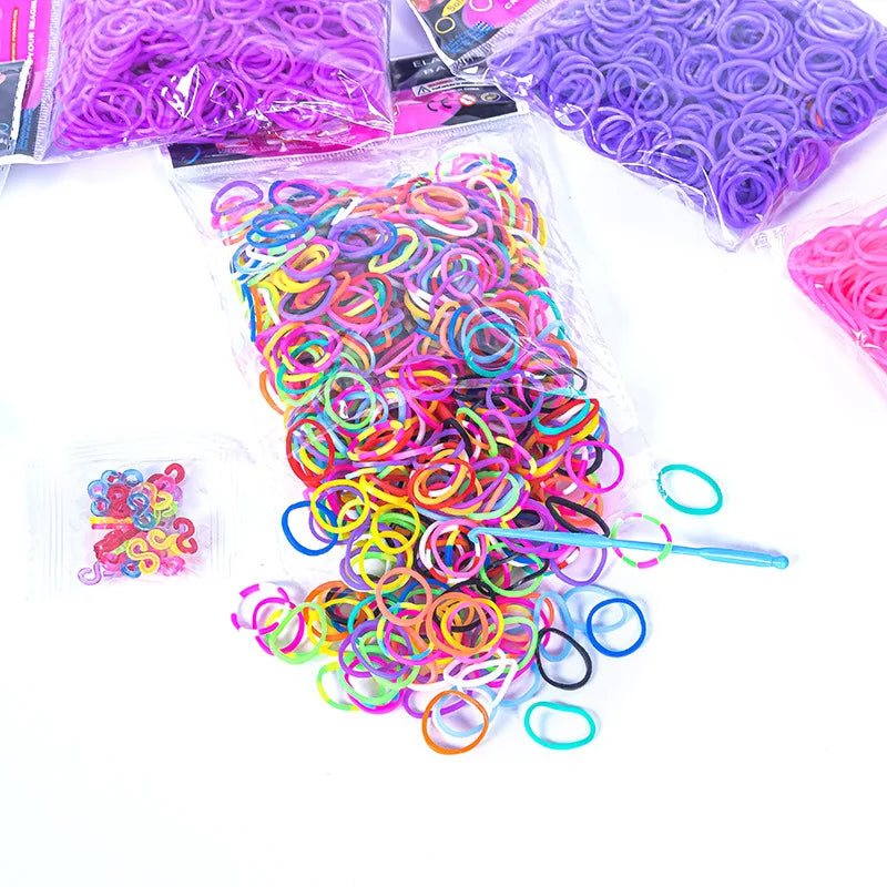 600Pcs Rainbow Rubber Band Loom Kit with S-Clips for DIY Bracelets and Hair Ties