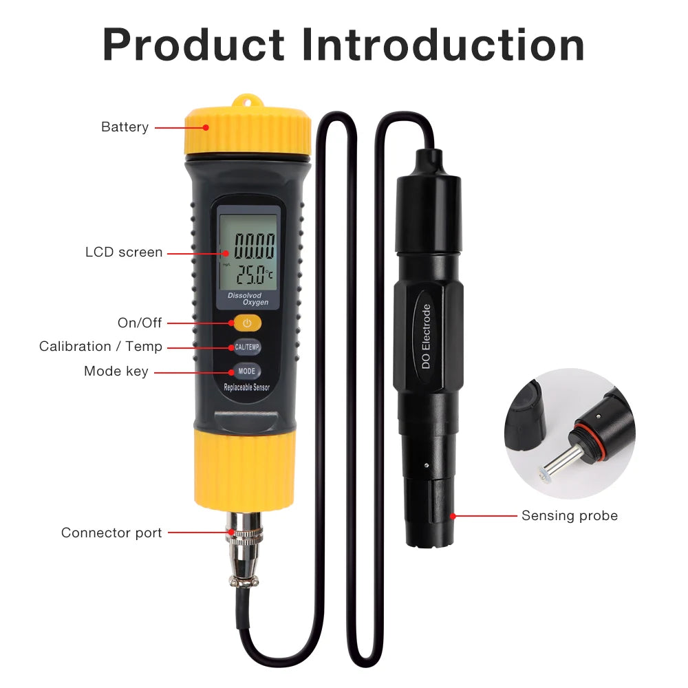 Bluetooth Digital Dissolved Oxygen Meter 0-20 mg/L DO Tester for Pool Hydroponics Aquaculture