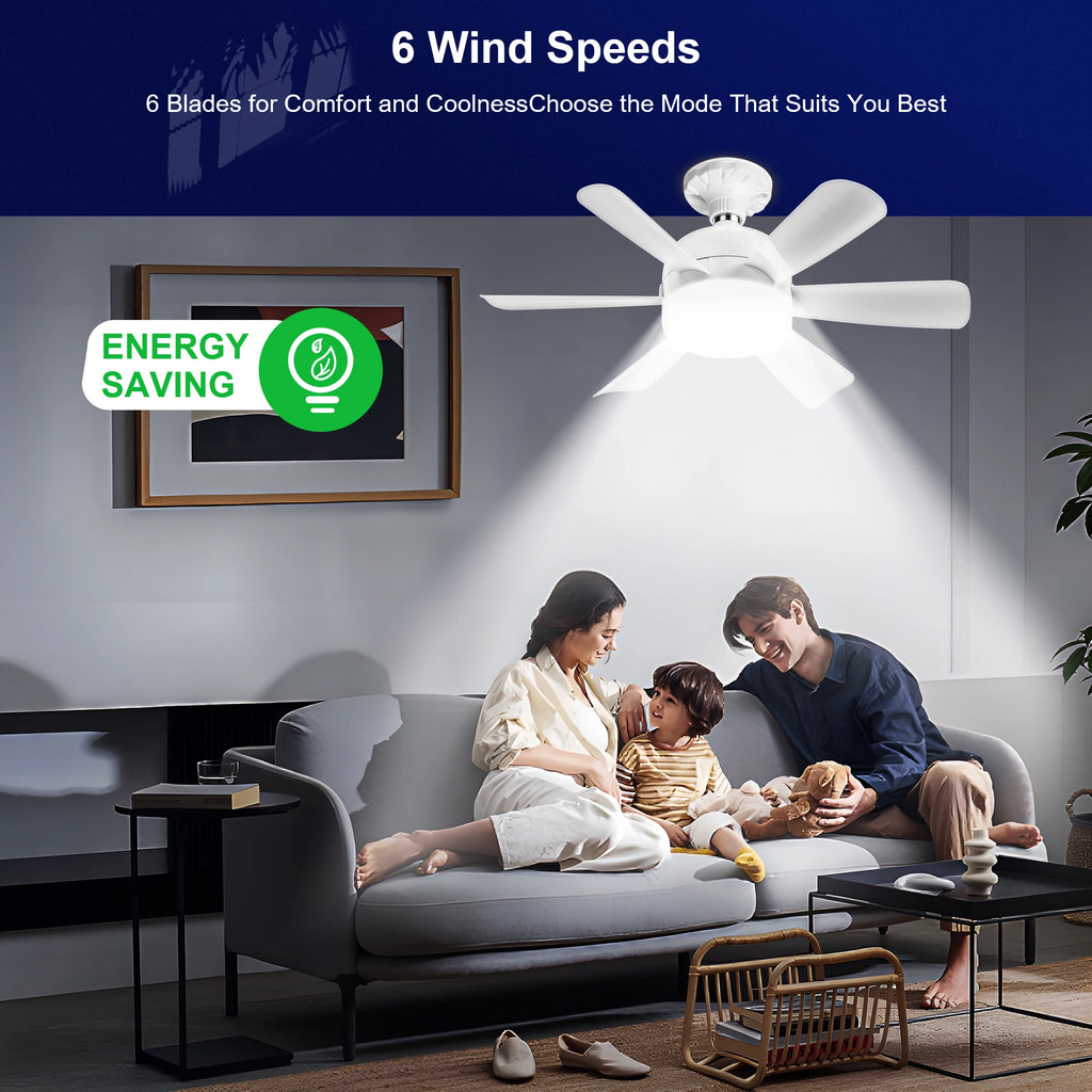 LED Ceiling Fan Light E26/E27 with Remote, Dimmable 3-Color, Speed Control for Living Room and Study