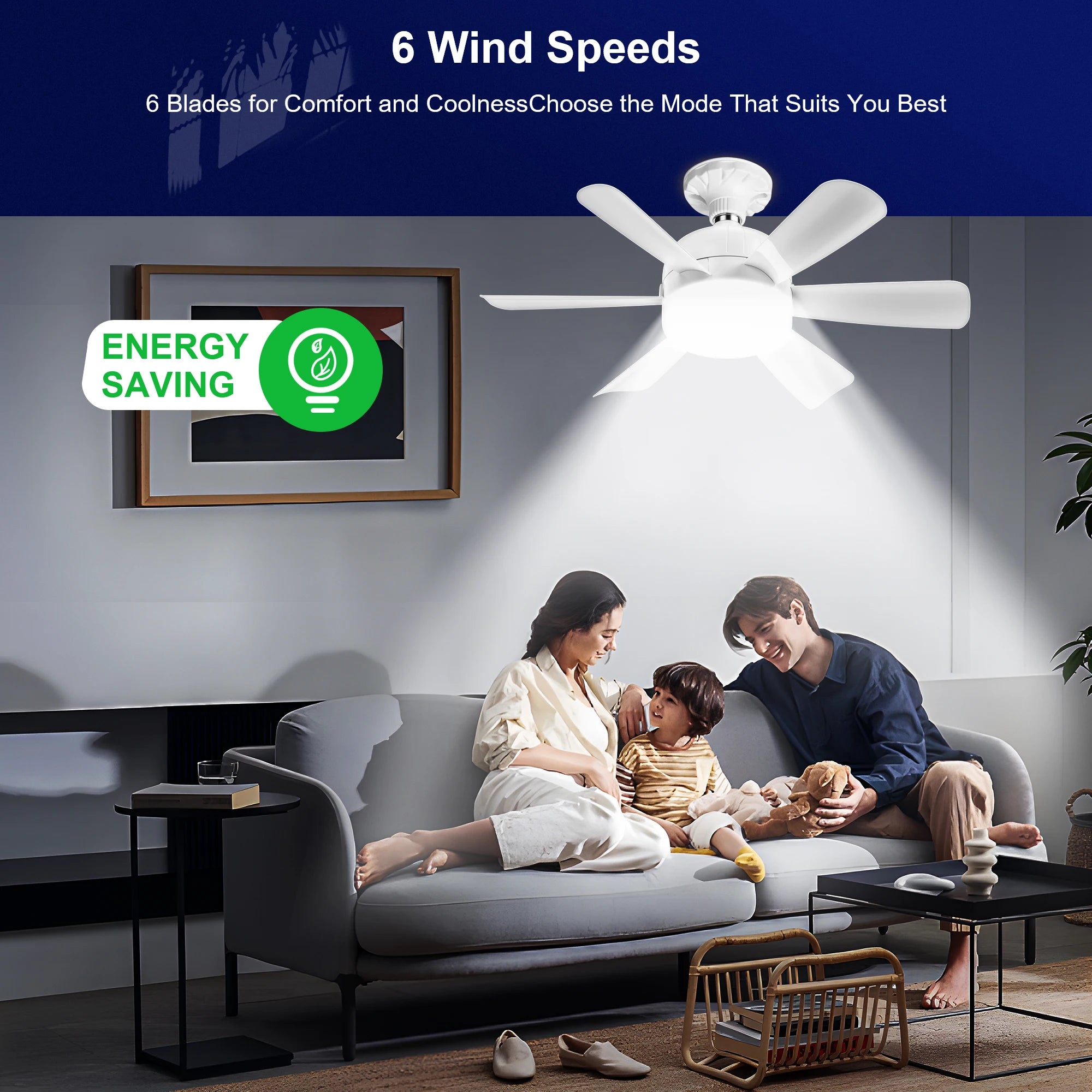 LED Ceiling Fan Light E26/E27 with Remote, Dimmable 3-Color, Speed Control for Living Room and Study