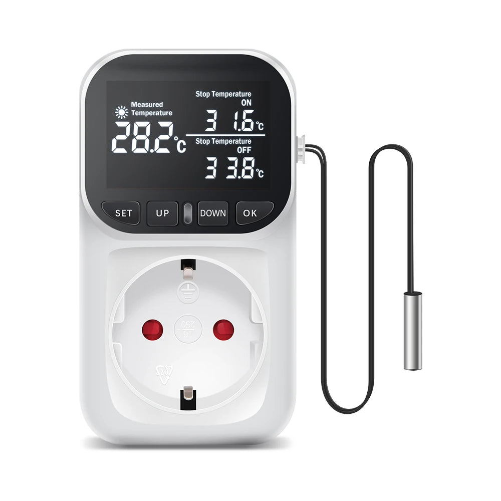 220V EU Plug Digital Temperature Controller Socket with LCD Timer Switch and Sensor