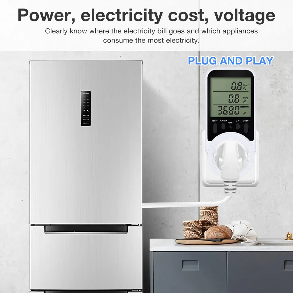 Digital Power Meter Socket 120-240V Wattmeter Energy Consumption Analyzer for Household Appliances