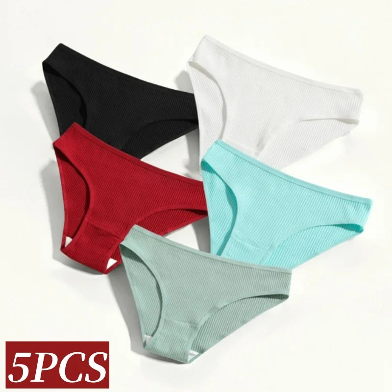 CowLost | product_id-5pcs-women-s-cotton-stretch-solid-color-briefs-soft-comfort-panties-s-xxl |2