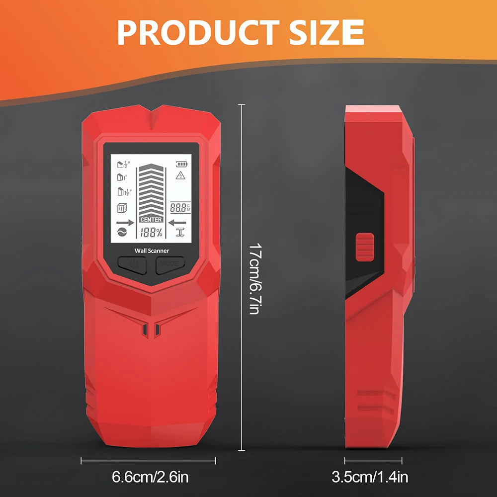 HW-910 Handheld 6-in-1 Wall Metal Detector Stud AC Wire Pipe Wooden Beam Finder with LCD Display