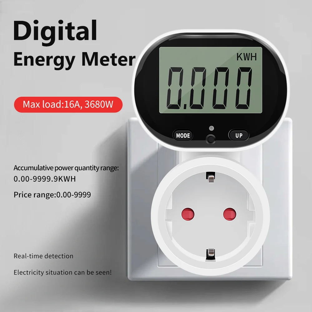 Digital LCD Energy Meter 230V Electric Wattmeter 0.00-9999.9 KWH Power Consumption Monitor