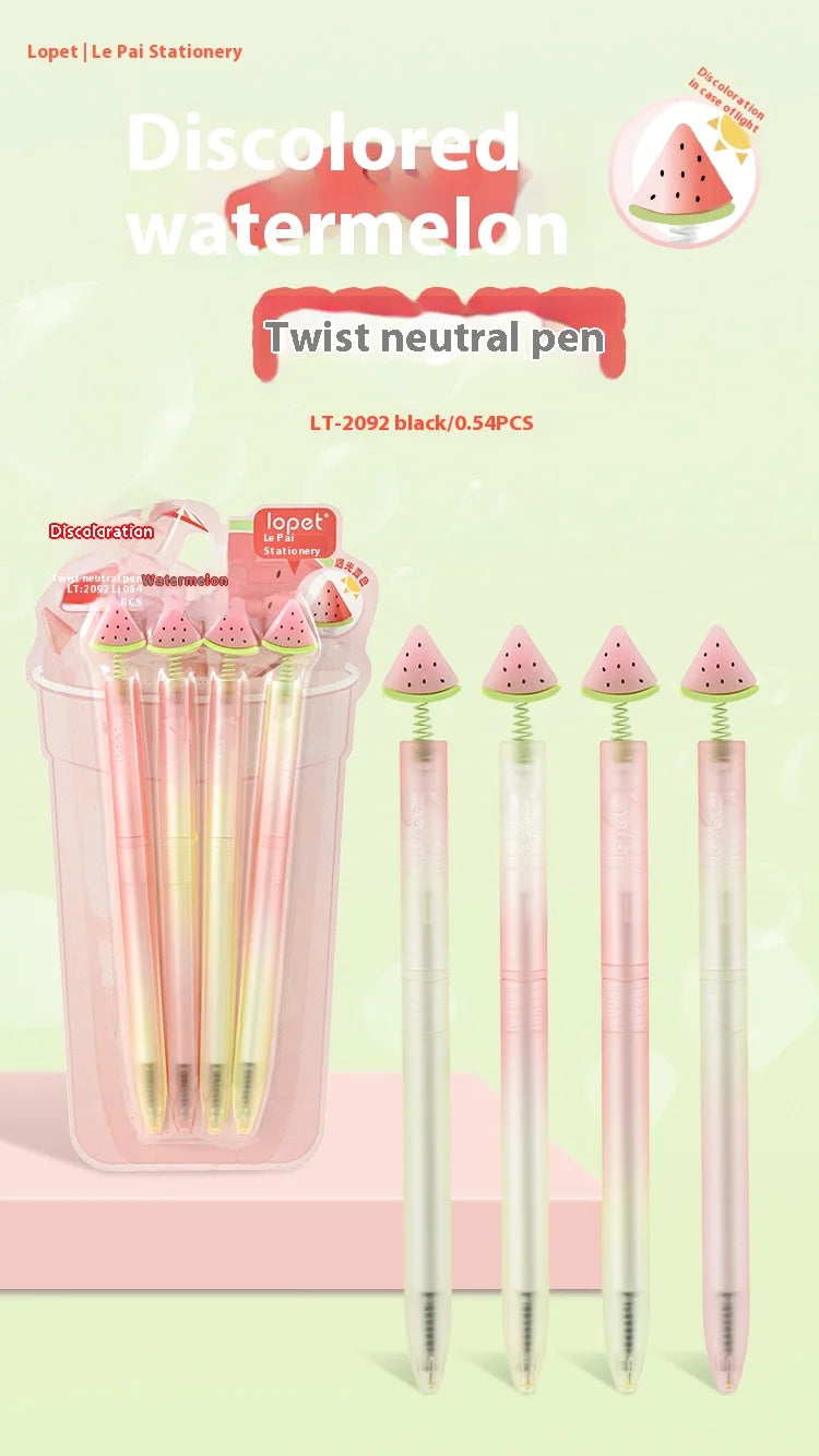 CowLost | product_id-4pcs-lopet-kwaii-cute-twist-gel-pens-color-changing-watermelon-vanilla-cream-quick-dry-black-ink-stationery-gift |7