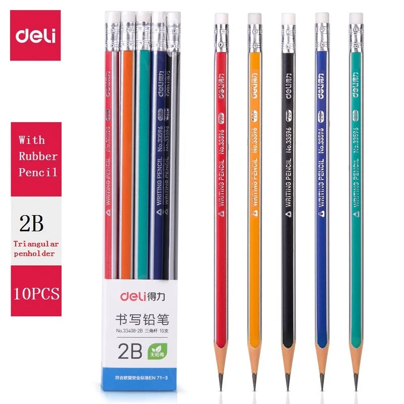 CowLost | product_id-deli-10pc-hb-2b-wood-pencils-triangle-hexagonal-with-eraser-for-school-home-office |1