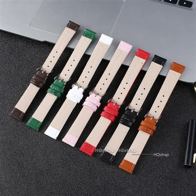 Ultra-Thin Leather Watch Strap for Women 10-22mm Brown White Black