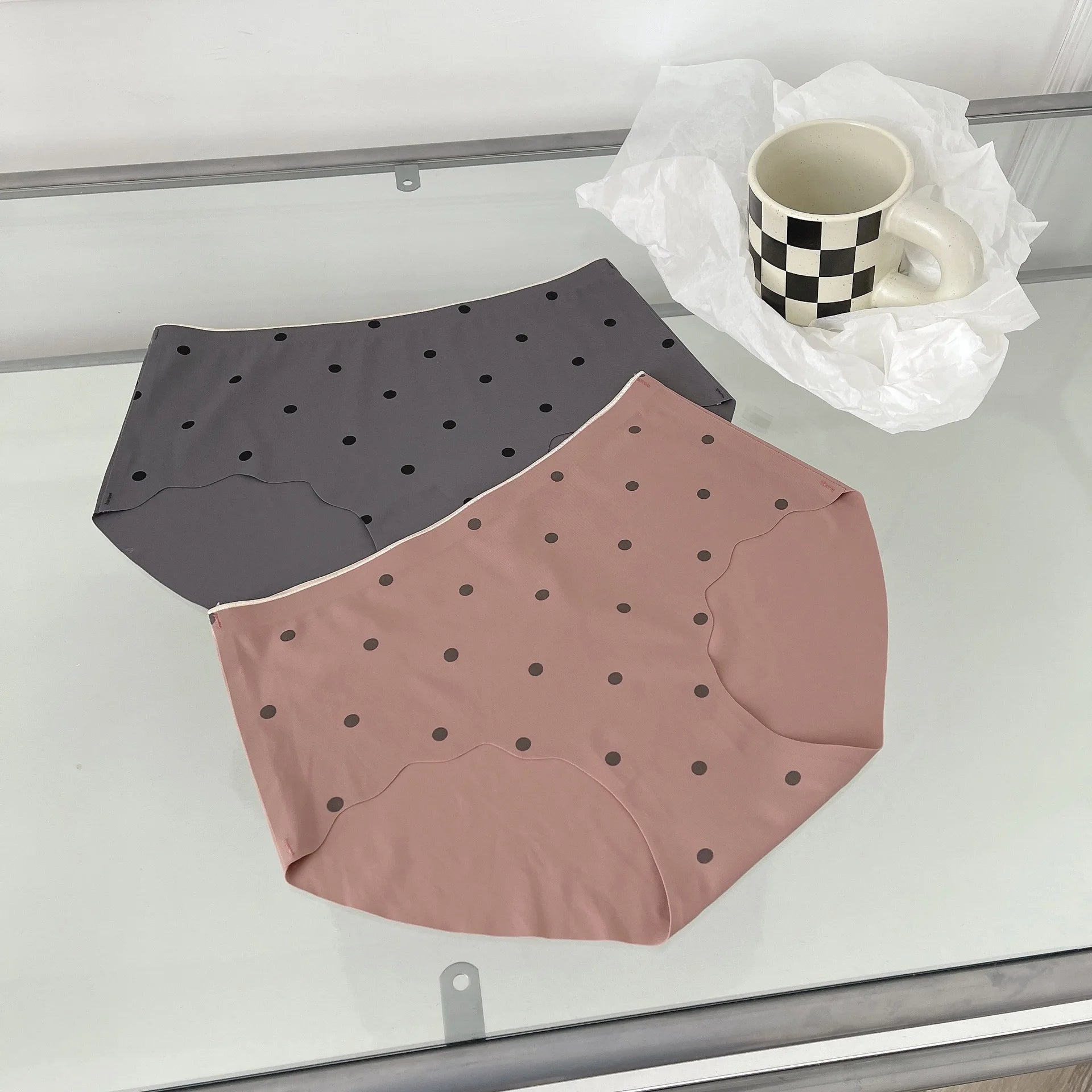 CowLost | product_id-women-seamless-mid-waist-dot-briefs-ice-silk-sexy-underwear |3
