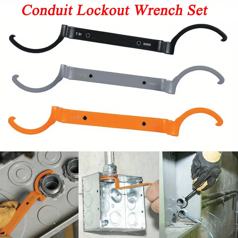 CowLost | 3pcs-conduit-lockout-wrench-set-1-2-3-4-and-1-multipurpose-sink-plumber-spanner-for-pipe-maintenance-mechanical-operation |1
