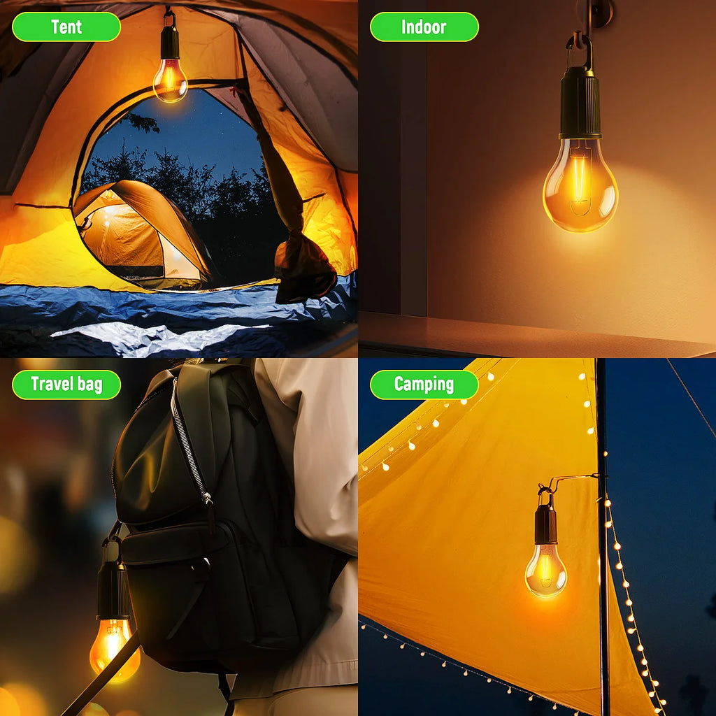 Camping Rechargeable Waterproof LED Tent Lights with Hook, 1/2/4pcs, 3 Modes for Hiking & Backpacking