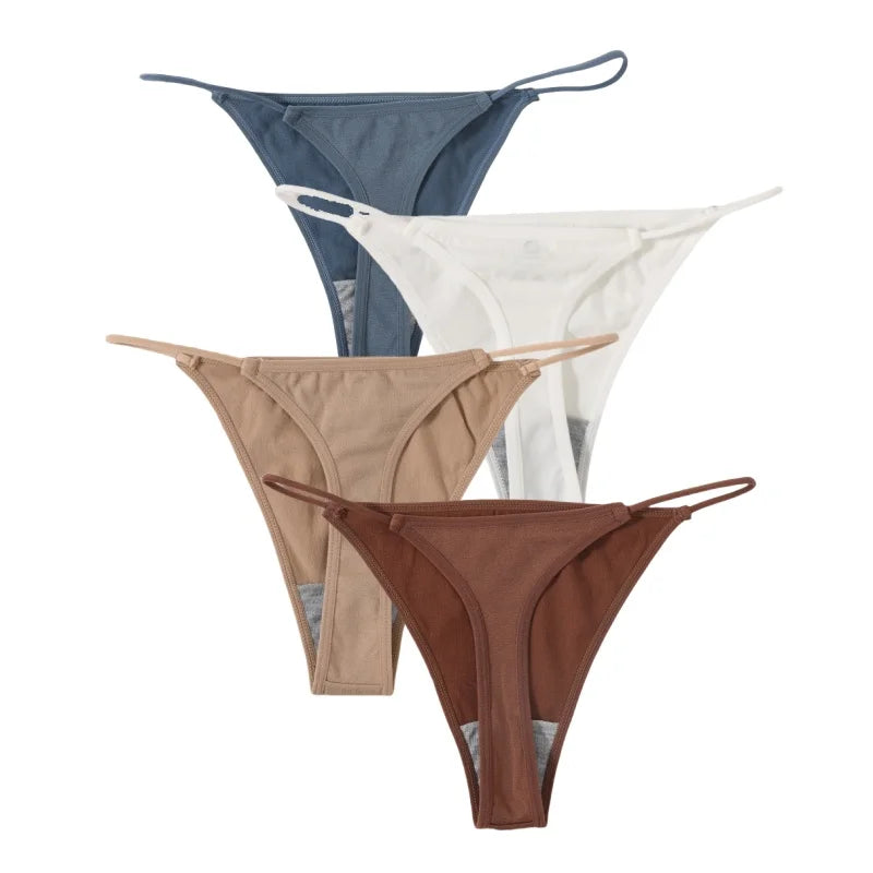 CowLost | product_id-4pcs-women-seamless-low-rise-solid-color-g-string-bikini-panties-t-back |21