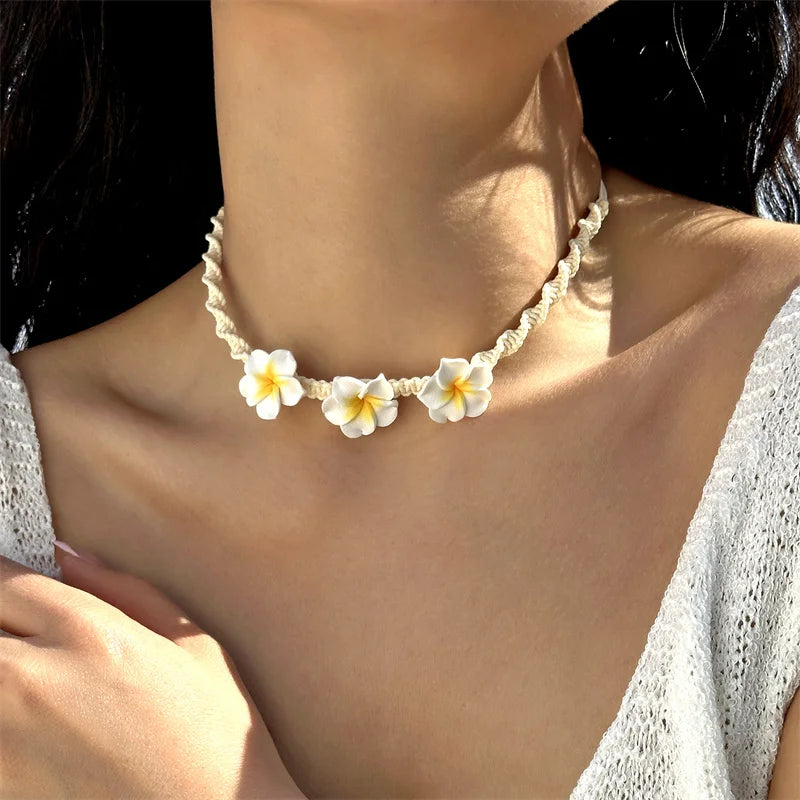 CowLost | bohemian-big-flower-necklace-for-women-red-yellow-green-flowers-braided-necklace-girls-beach-party-wedding-charm-jewelry |6